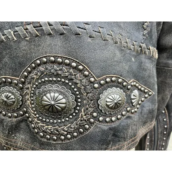 CRIPPLE CREEK Studded Leather Jacket Sz L Western Cowgirl Biker - Picture 3 of 11